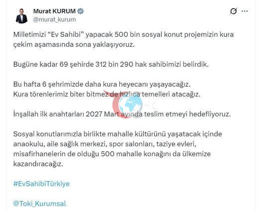 Bakan Kurum, 23 Şubat-1 Mart kura takvimini açıkladı