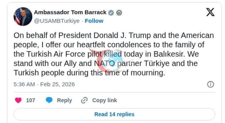 Son dakika...F-16 kazası sonrası ABDden Türkiyeye taziye mesajı