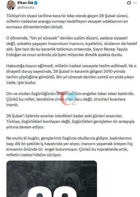 AK Partili Ala: 28 Şubat süreci, vesayet odaklarının en acımasız dönemlerindendi