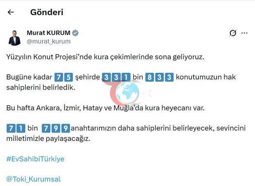 Bakan Kurum: Bu hafta kurayla 71 bin 799 anahtarımızın daha sahiplerini belirleyeceğiz