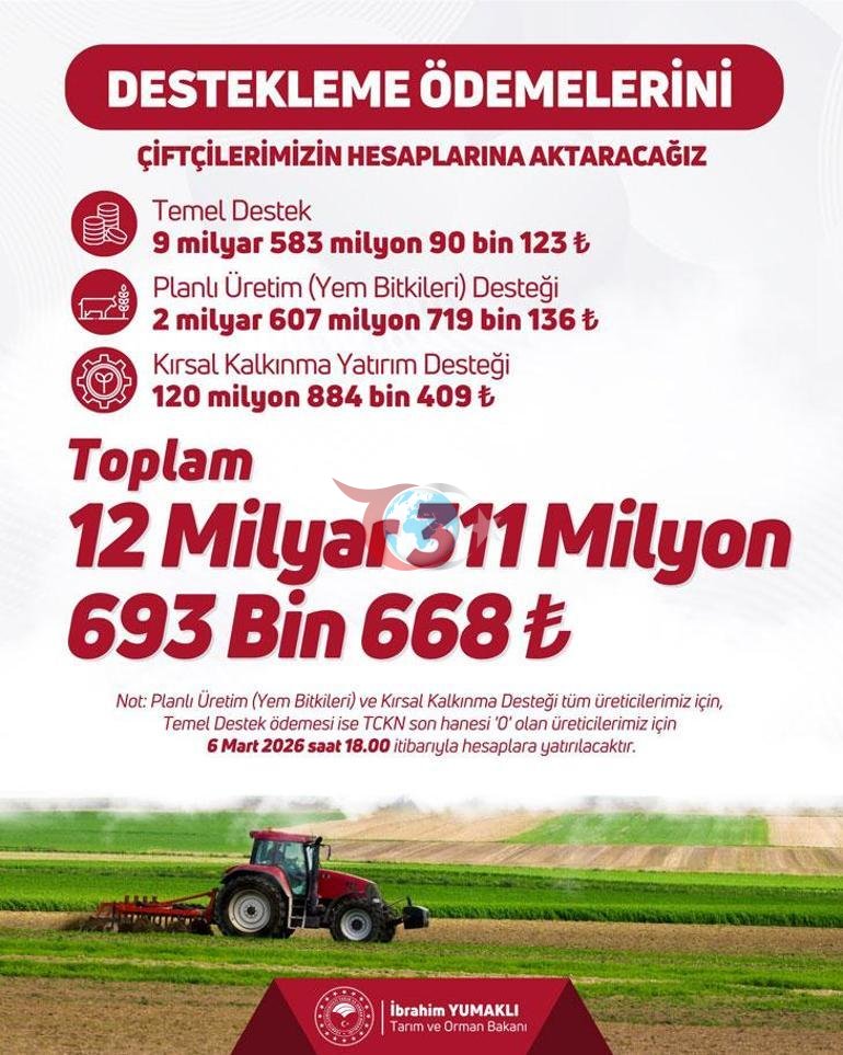 Çiftçiye 12 milyar 311 milyon liralık destek Bakan Yumaklı tarih ve saat verdi