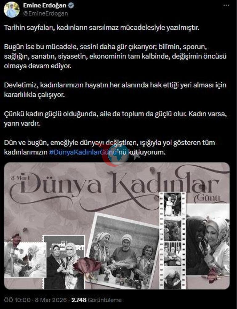 Emine Erdoğandan Dünya Kadınlar Günü mesajı