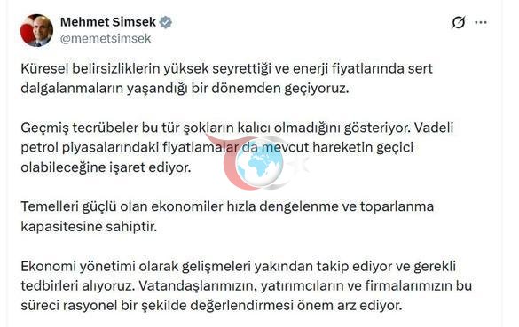 Bakan Şimşek: Geçmiş tecrübeler bu tür şokların kalıcı olmadığını gösteriyor