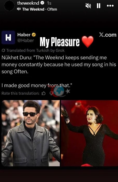 Nükhet Duru'nun 'Çok para kazandım' sözlerine Weeknd'den yanıt geldi