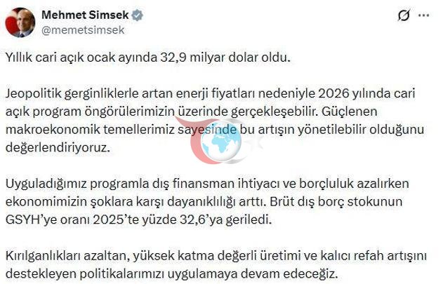 Bakan Şimşekden cari açık açıklaması