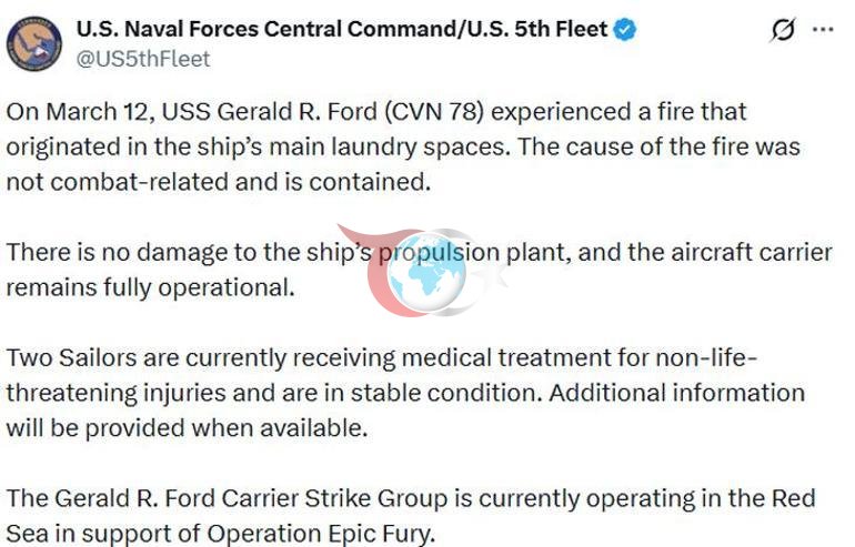 Gerald R. Ford uçak gemisinde yangın çıktı