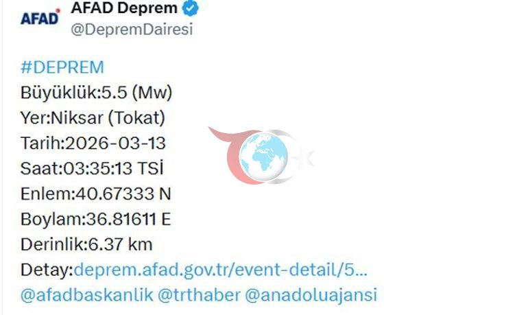 SON DAKİKA AFAD duyurdu: Tokatta 5.5 büyüklüğünde deprem oldu