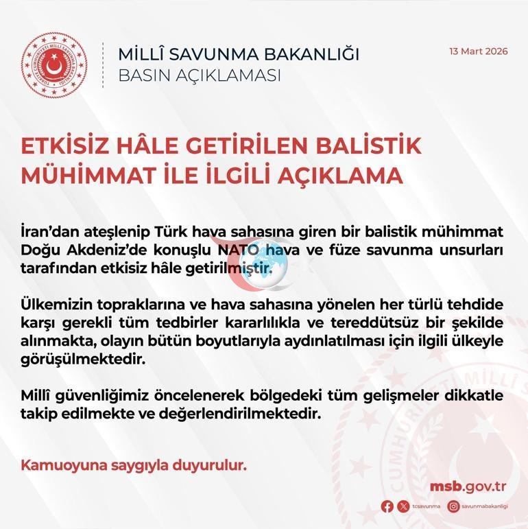 Son dakika... MSB: MSB: İrandan ateşlenen balistik füze etkisiz hale getirildi