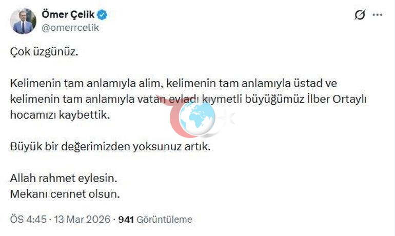 AK Parti Sözcüsü Çelikten İlber Ortaylı için taziye mesajı