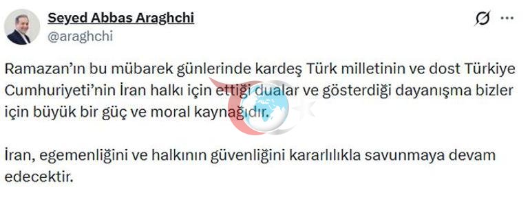 İran Dışişleri Bakanı Abbas Erakçiden Türkçe paylaşım