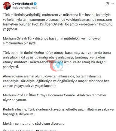 Bahçeliden İlber Ortaylı için taziye mesajı