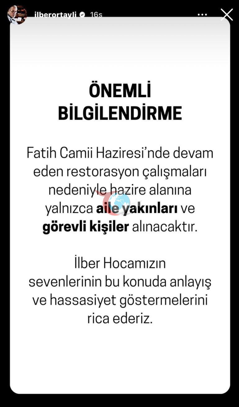 İlber Ortaylı son yolculuğuna uğurlanacak Ailesinden Fatih Camii Haziresi açıklaması