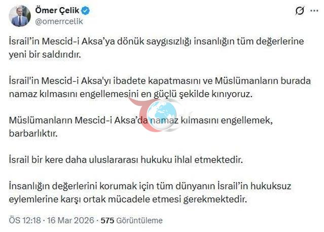 AK Partili Çelik: İsrailin Mescid-i Aksayı ibadete kapatmasını kınıyoruz