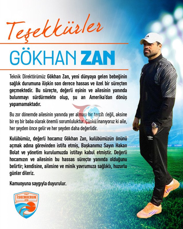 İskenderunspor'da Gökhan Zan ile yollar ayrıldı - Resim: 0