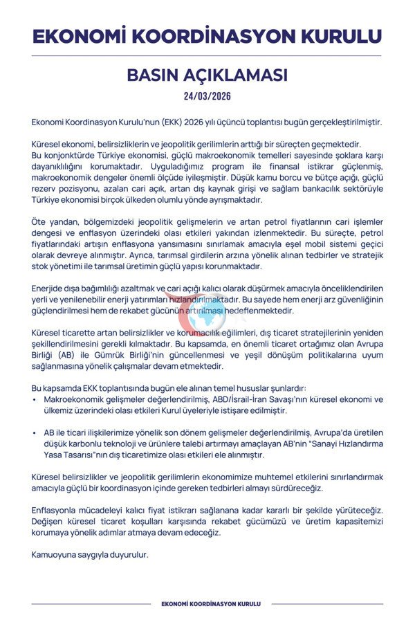 Ekonomi Koordinasyon Kurulu toplandฤฑ: Jeopolitik risklere karลฤฑ โtedbirโ vurgusu - Resim : 1