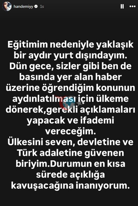 Hakkında yakalama kararı çıkarılan Hande Erçel&rsquo;den ilk açıklama!