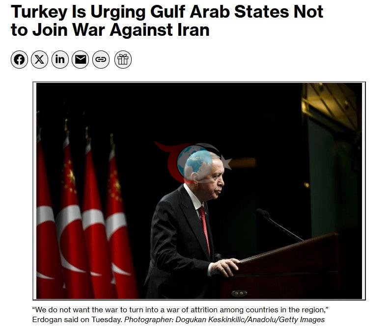 Bloomberg HT'de 25 Mart 2026'da yayınlanan 'Türkiye, Körfez Arap ülkelerini İran'a karşı savaşa katılmamaya çağırıyor' başlıklı yazı
