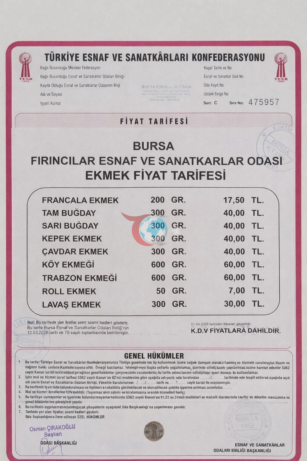 Bursa&rsquo;da ekmek zamlandı