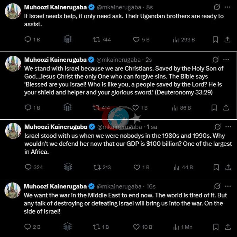 Uganda Savunma Kuvvetleri Komutanı Muhoozi Kainerugaba'nın İsrail'i destekleyen X gönderileri