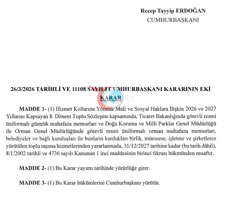 Resmi Gazetede yayımlandı: İki meslek grubuna ücretsiz toplu taşıma