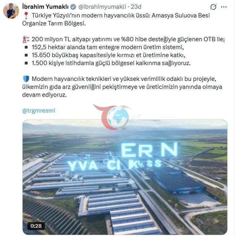Bakan Yumaklı: Amasya Suluova Besi Organize Tarım Bölgesi 1500 kişiye istihdam sağlıyor