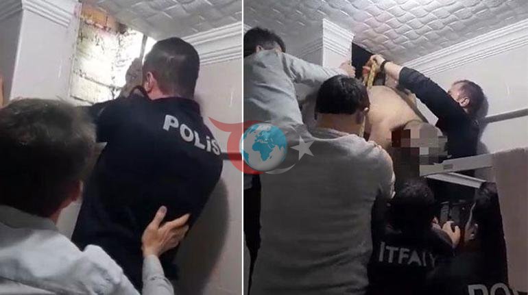 Boşanma aşamasındaki eşinin evine girmek istedi, havalandırma boşluğunda sıkıştı