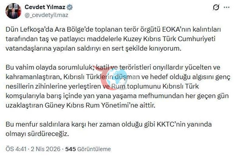 Cevdet Yฤฑlmaz: EOKA kalฤฑntฤฑlarฤฑnฤฑn saldฤฑrฤฑsฤฑnฤฑ en sert ลekilde kฤฑnฤฑyorum