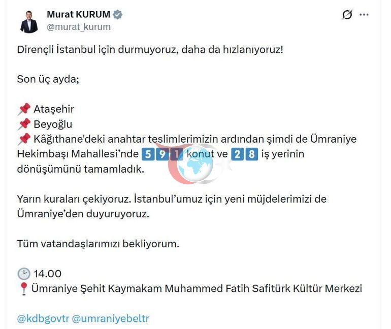 Bakan Kurum: Ümraniyede 591 konut ve 28 iş yerinin dönüşümünü tamamladık