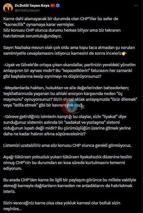 AK Partili Kaya: Liyakatsizliğe teslim olmuş CHP’nin bundan kurtulmasını temenni ediyorum