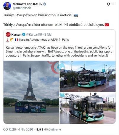 Bakan Kacır: Türkiye, Avrupanın en büyük otobüs üreticisi