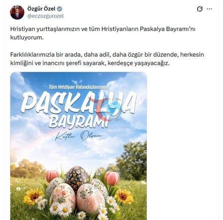 Özgür Özelden Hristiyan dini liderlere Paskalya tebriği