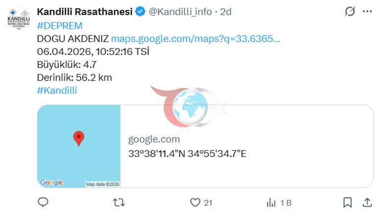 Son dakika... Akdeniz’de 4.3 büyüklüğünde deprem