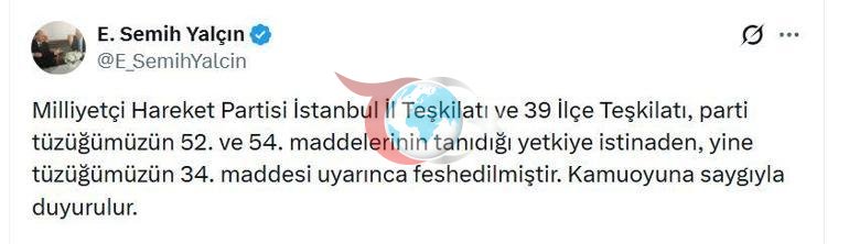 MHP, İstanbul Teşkilatını feshetti