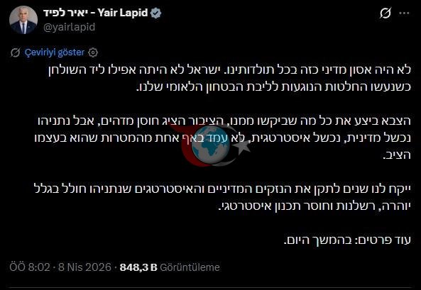 Yair Lapid'in ilgili X gönderisi
