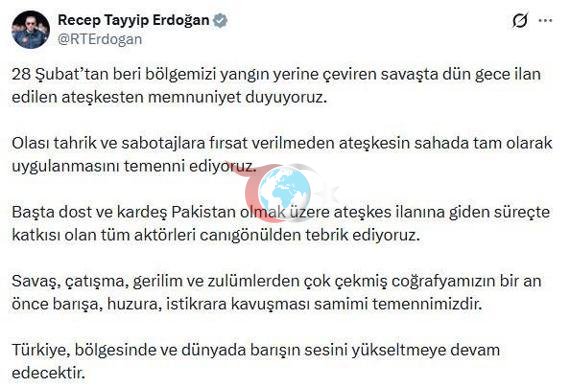 Cumhurbaşkanı Erdoğan: Ateşkesten memnuniyet duyuyoruz