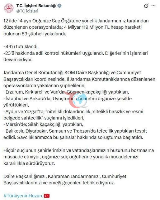 12 ilde suç örgütü operasyonu: 49 tutuklama
