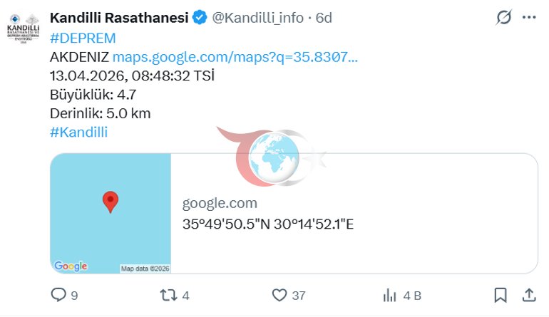 Son dakika... Antalya’nın Demre ilçesi açıklarında 4.7 büyüklüğünde deprem