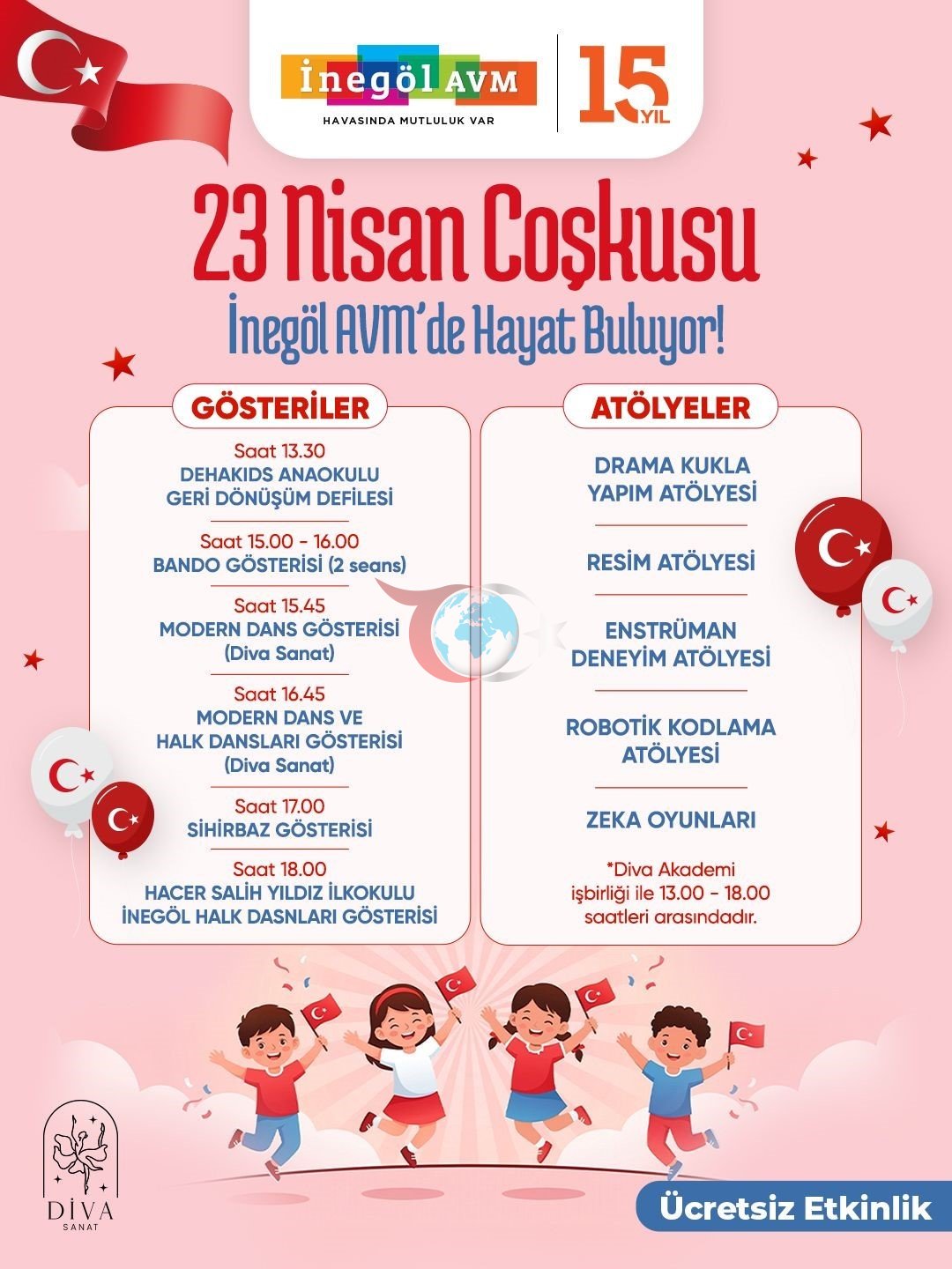 Nisan ayı İnegöl AVM&rsquo;de çocuklar için bayram coşkusuna dönüşüyor