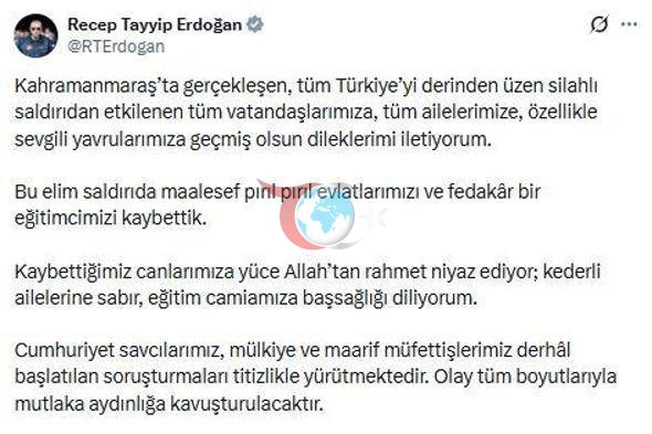 Cumhurbaşkanı Erdoğan: Eğitim camiamıza başsağlığı diliyorum