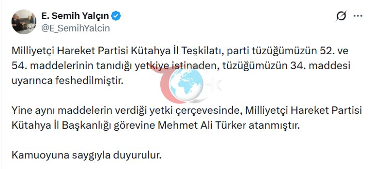 Son dakika... MHP Kütahya İl Teşkilatı feshedildi