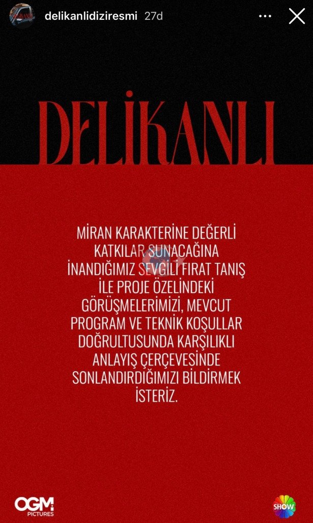Fırat Tanış, 'Delikanlı' dizisinin kadrosundan çıkarıldı