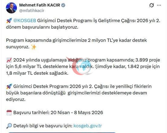 Bakan Kacır: Girişimcilerimize 2 milyon TLye kadar destek sunuyoruz
