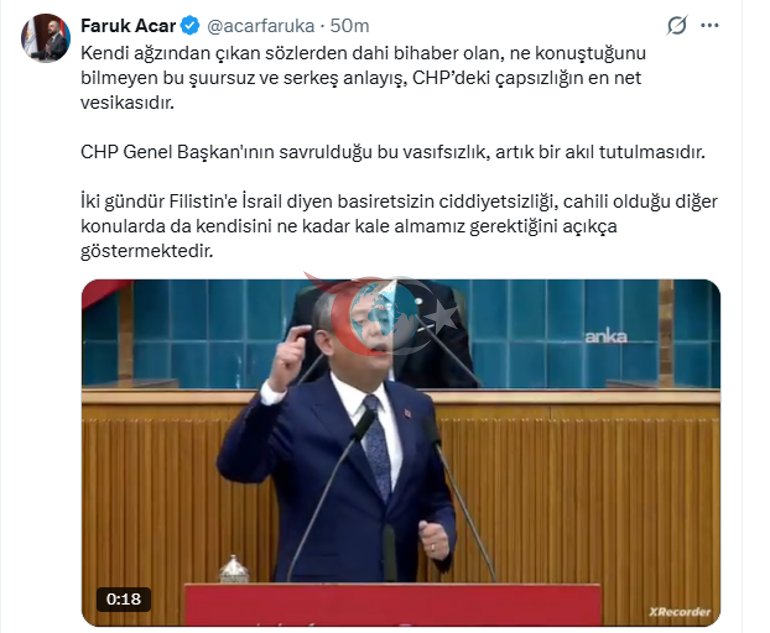AK Parti Genel Başkan Yardımcısı Acardan CHP Genel Başkanı Özelin açıklamalarına tepki