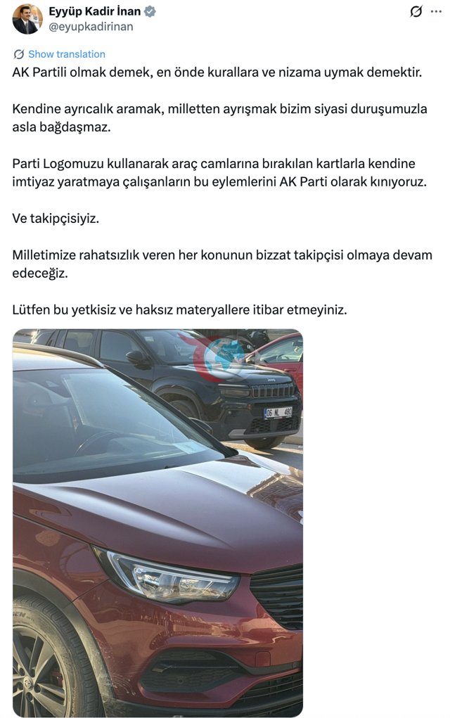 AK Partili İnan'dan araçlara parti logolu kart bırakanlara tepki: Kınıyoruz ve takipçisiyiz - Resim: 0