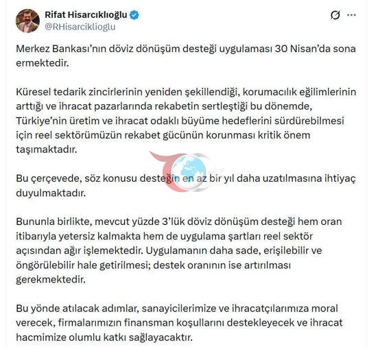 TOBB Başkanı Hisarcıklıoğlu: Döviz dönüşüm desteği en az bir yıl daha uzatılmalı