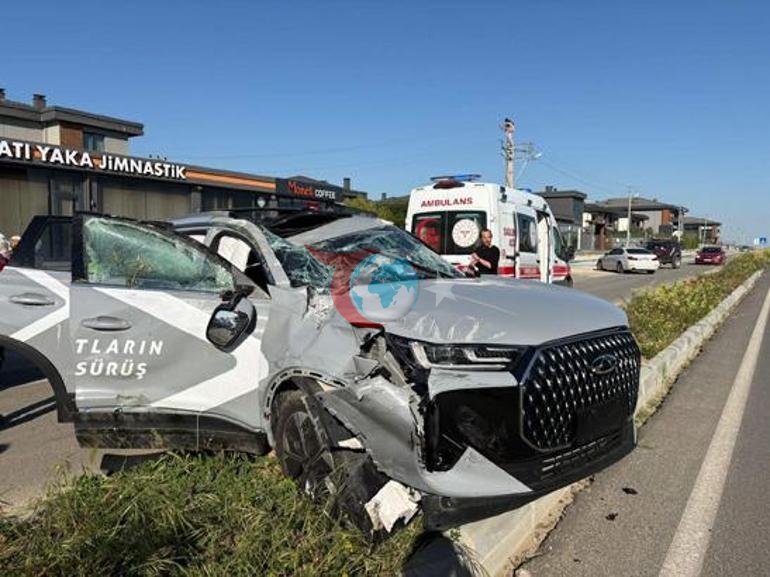 Çorlu’da korkutan kaza Otomobil takla attı: 2si çocuk, 5 yaralı