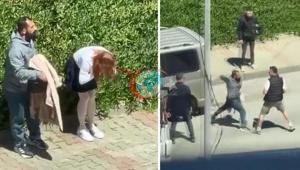 İstanbulda şok görüntü Tartıştığı kadını sokakta yumrukladı