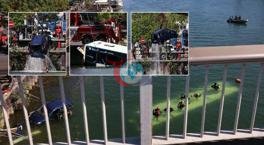Fransa'da yolcu otobüsü ve bir araç nehre düştü! Can pazarından çarpıcı görüntüler ortaya çıktı