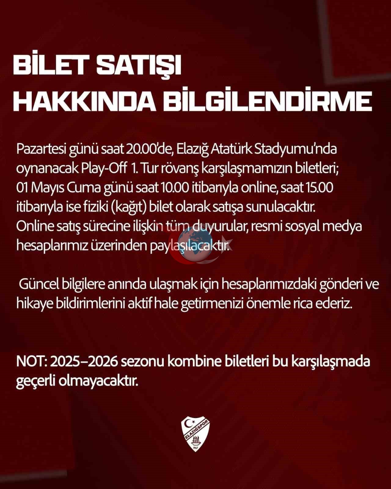 Elazığspor’dan bilet satışı açıklaması
