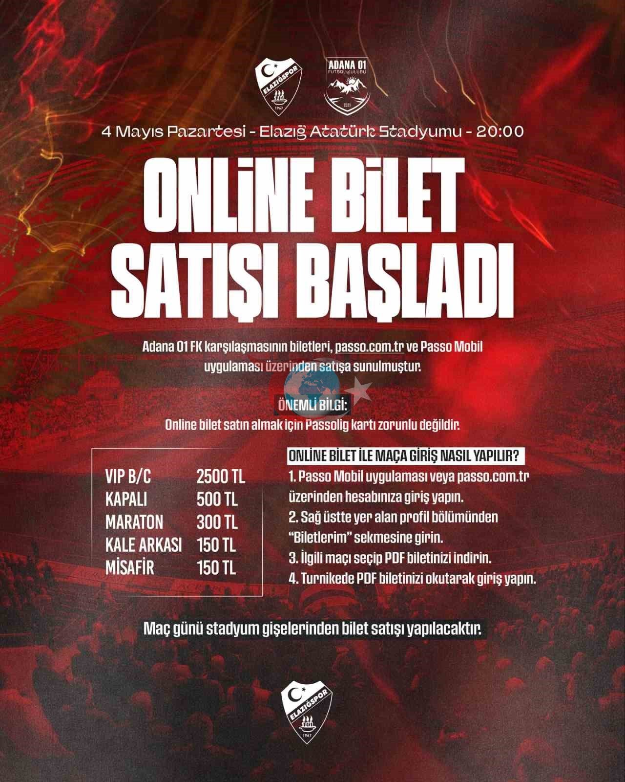 Elazığspor - Adana 01 FK maç biletleri satışta